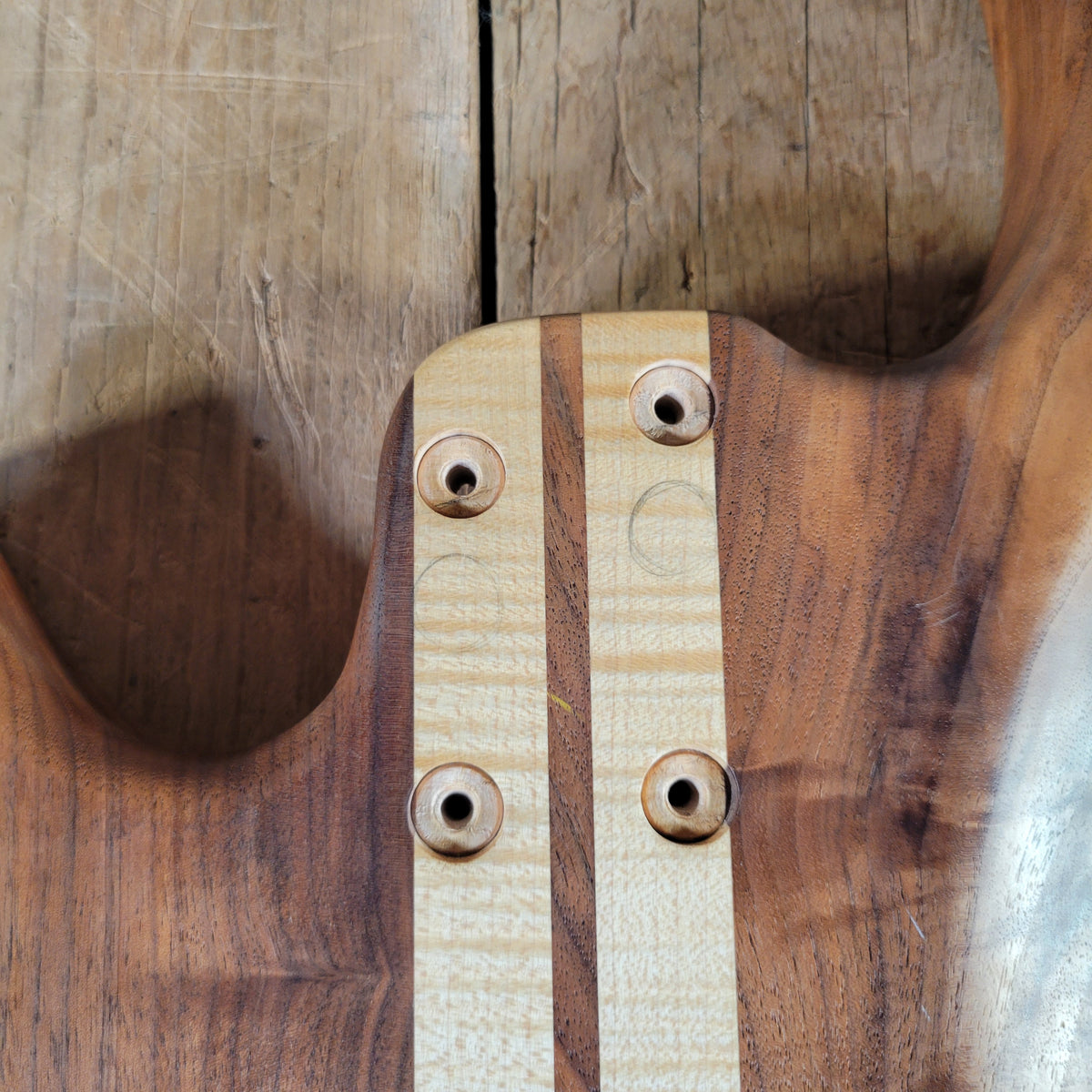 Unbranded Figured Walnut & Maple Bass Body & Neck Unfinished Project, Excellent Condition