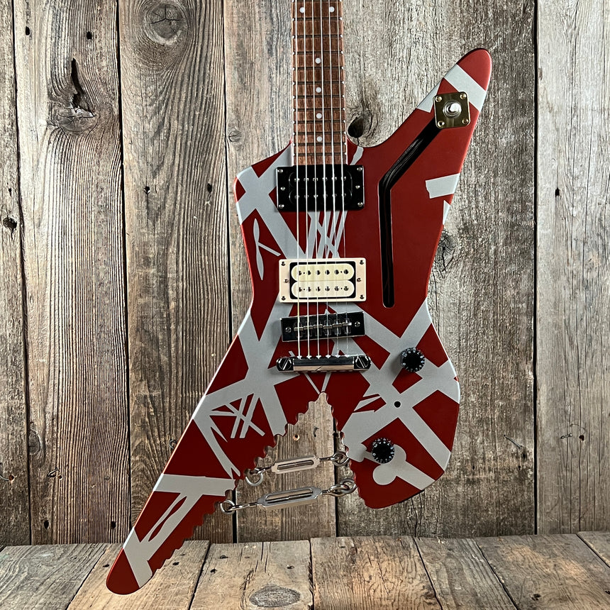 EVH Striped Series Shark 2019 Burgundy Red with Silver Stripes