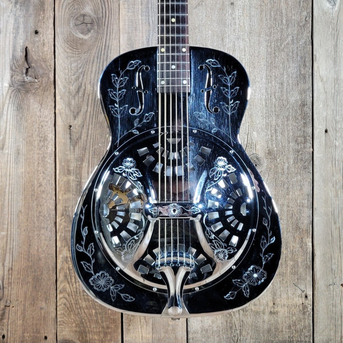 Dobro 1977 Model 36-1 The Rose Engraved Brass Body w/ Original Case Excellent - Mahar's Vintage Guitars