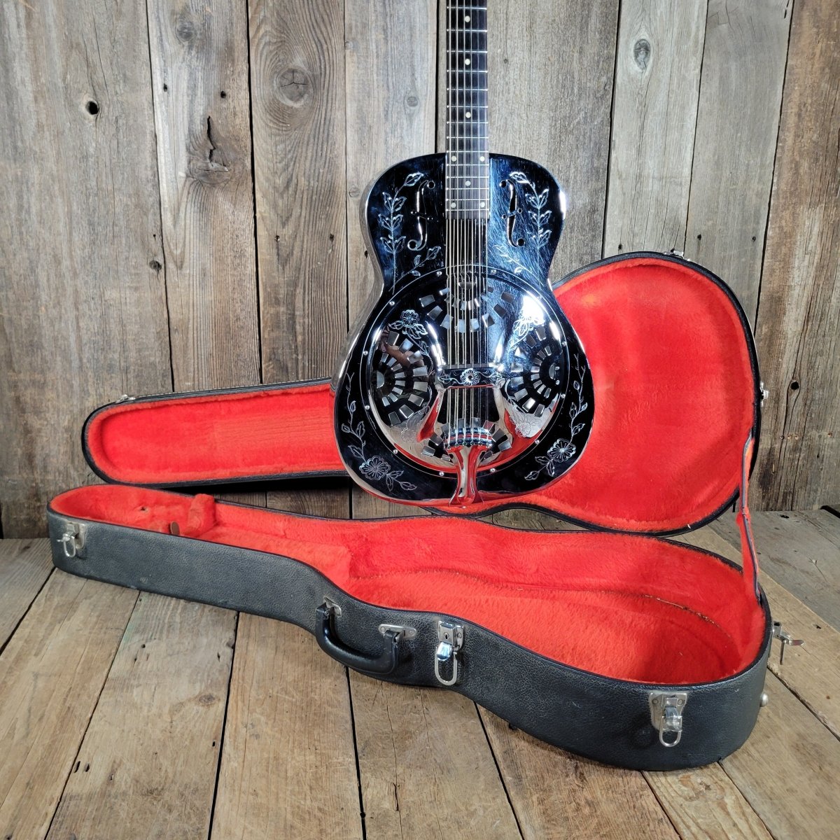 Dobro 1977 Model 36-1 The Rose Engraved Brass Body w/ Original Case Excellent - Mahar's Vintage Guitars