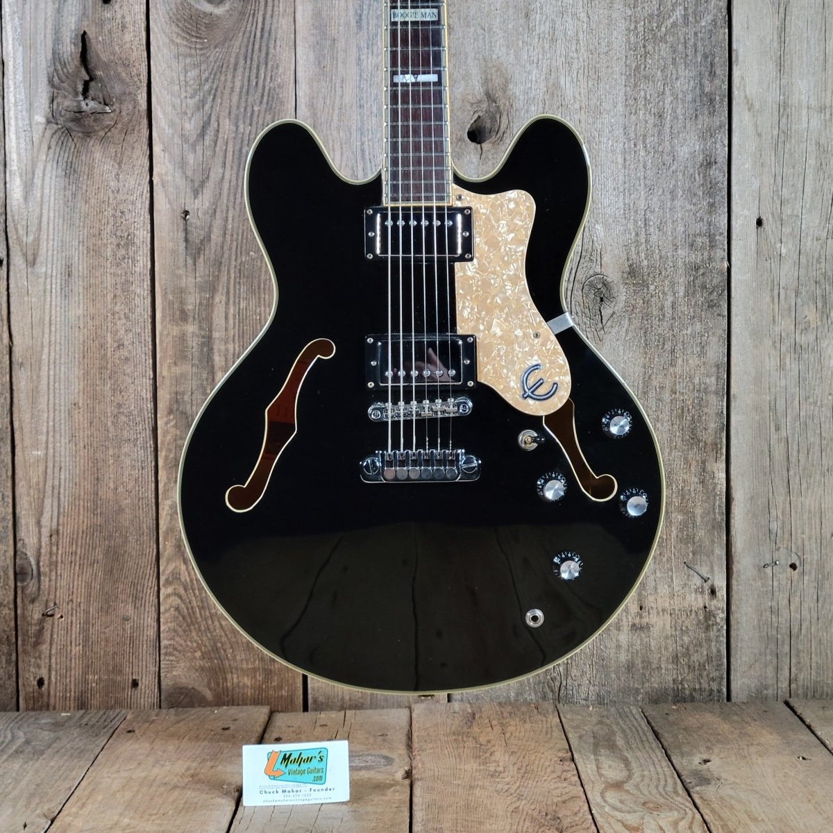 Epiphone 1999 Sheraton John Lee "Boogie Man" Hooker Signature 43 of 220 Ebony w/ Orig Case, Very Good - Mahar's Vintage Guitars