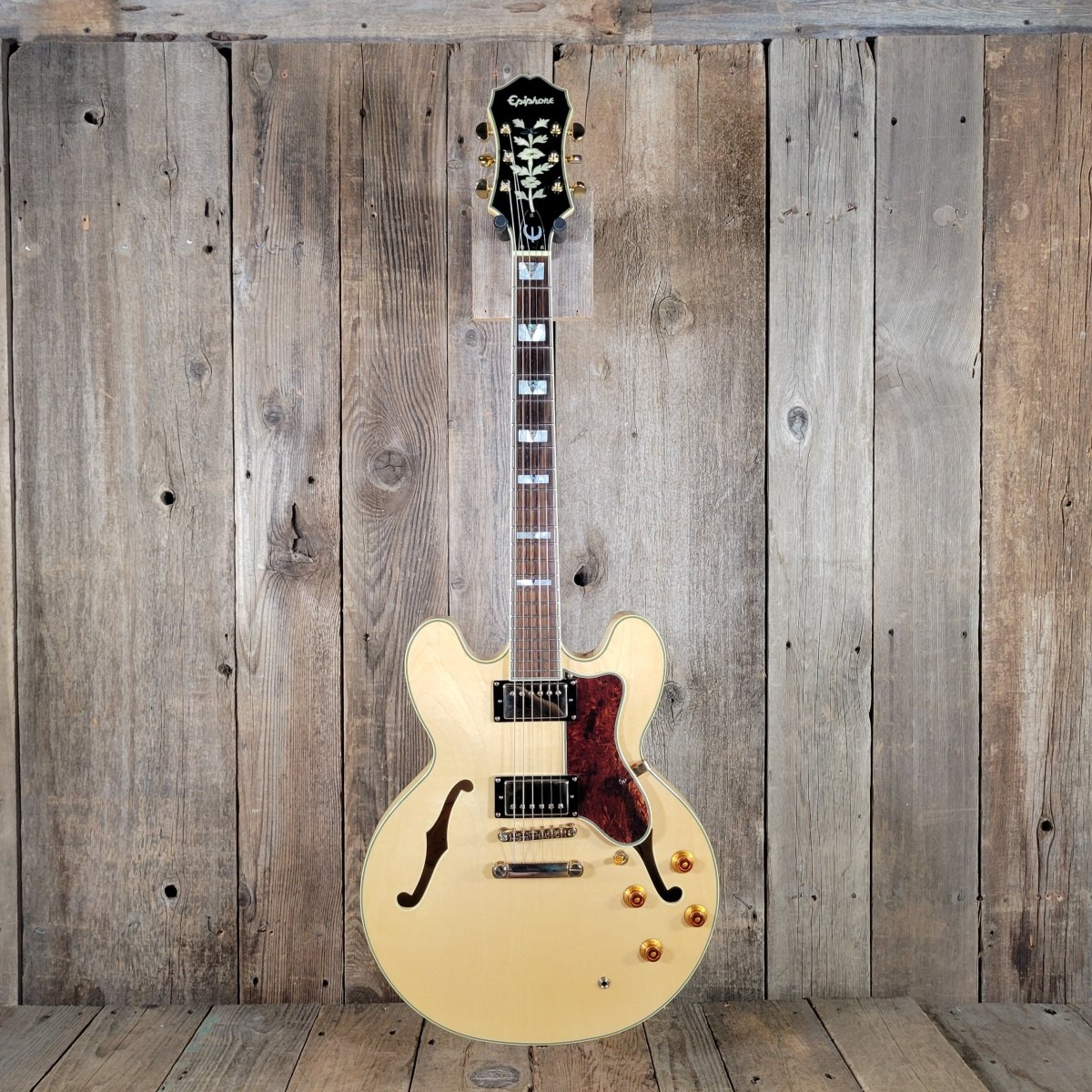 Epiphone Sheraton II 2009 – Natural, Gold Hardware, Mint with Epiphone Hard Case - Mahar's Vintage Guitars