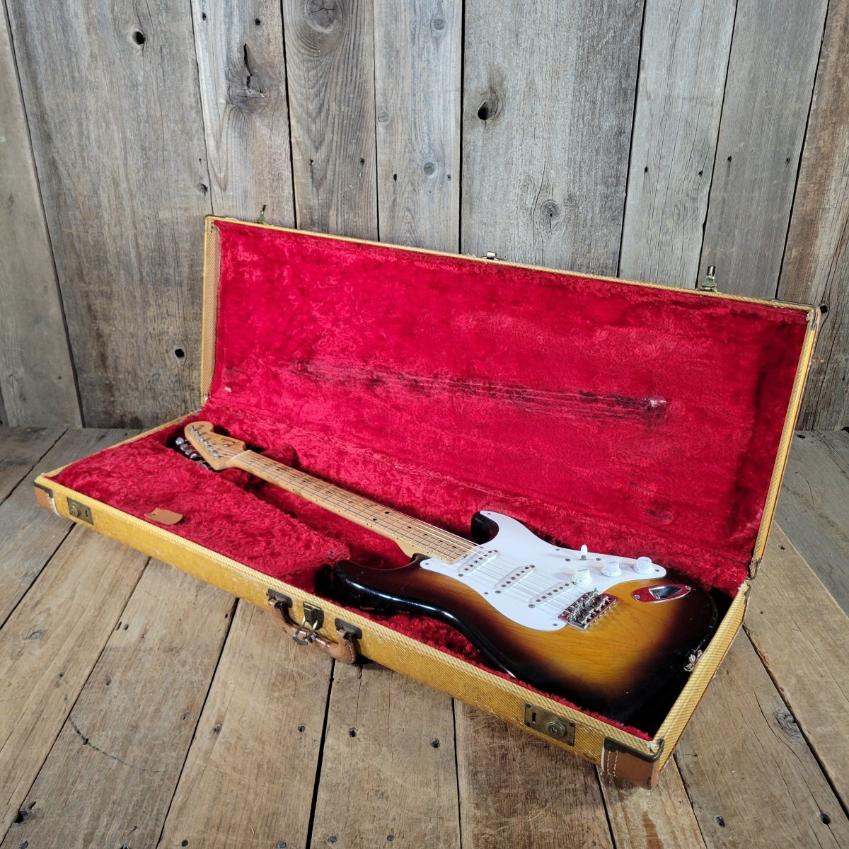 Fender 1955 Stratocaster Sunburst One - Piece Ash Body Excellent - Mahar's Vintage Guitars