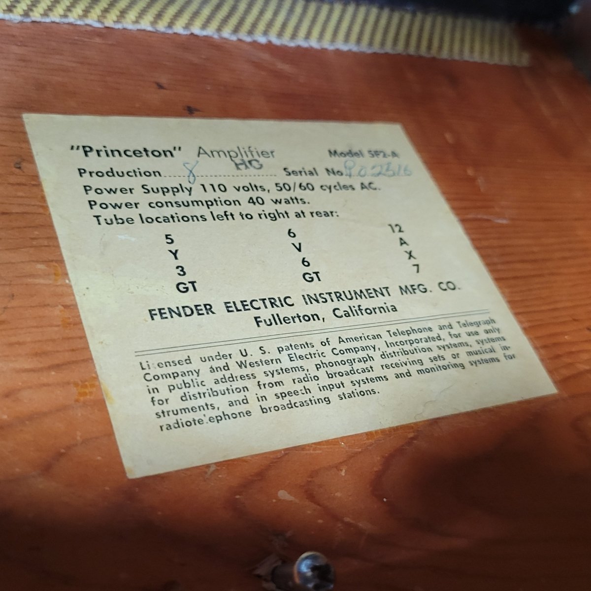 Fender 1958 Princeton 5F2A Tweed Guitar Amp Excellent - Mahar's Vintage Guitars