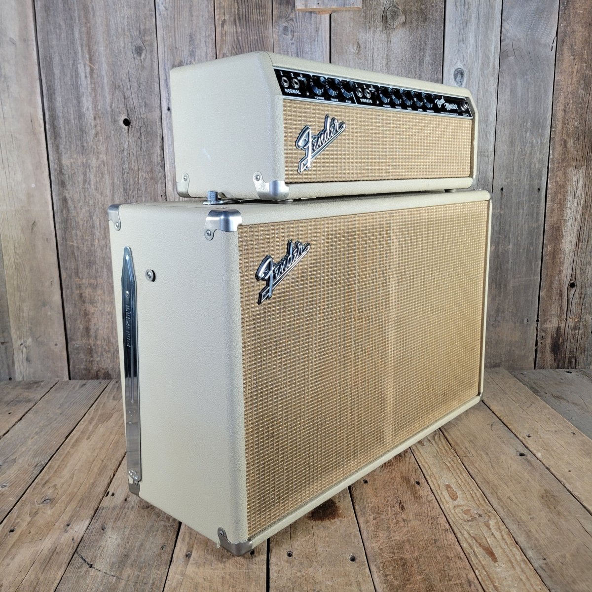 Fender 1963 Bandmaster 6G7 - A White Tolex Piggyback Near Mint - Mahar's Vintage Guitars