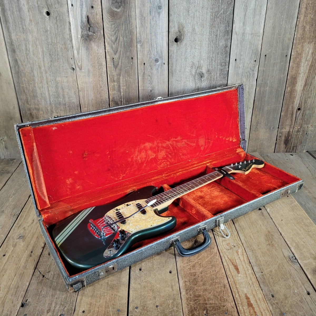 Fender 1969 Mustang Competition Burgundy w/Rare Lefty Case Excellent - Mahar's Vintage Guitars