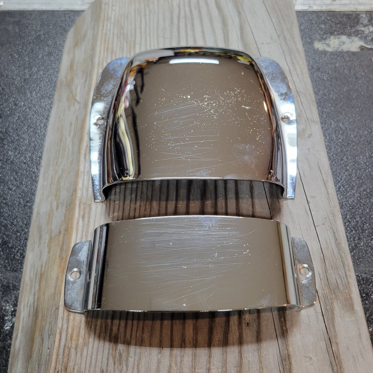 Fender Jazz Bass Repro Pickup & Bridge Covers Relic Chrome VG - Mahar's Vintage Guitars