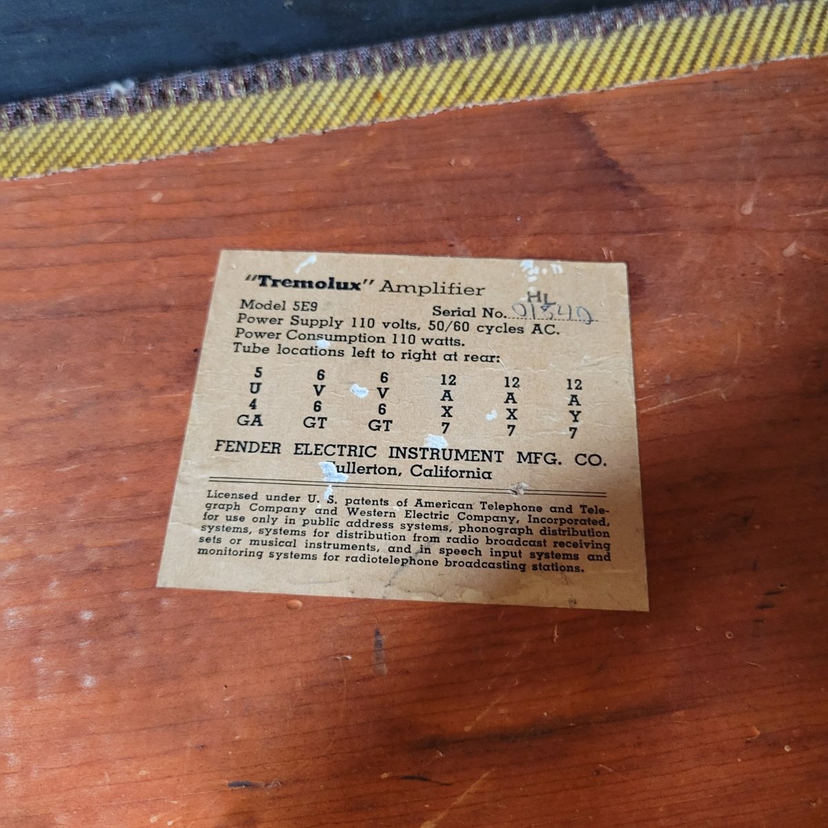 Fender Tremolux 5E9 1959 - Changed Output Transformer and 1955 Speaker - Mahar's Vintage Guitars