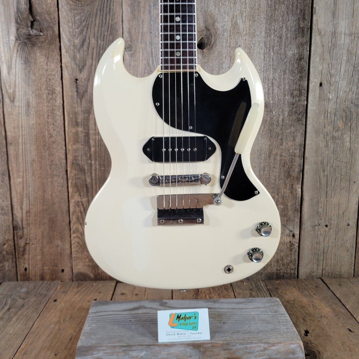 Gibson 1965 SG Junior Polaris White 1 11/16" Nut Maestro Vibrola Excellent - Mahar's Vintage Guitars
