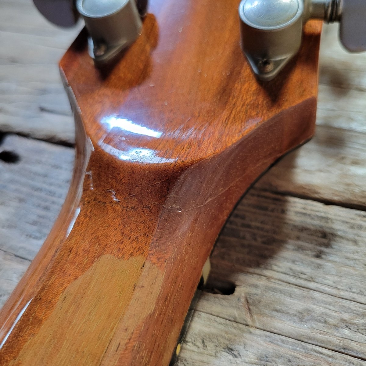 Gibson 1973 Les Paul Recording Natural Headstock Repair - Mahar's Vintage Guitars