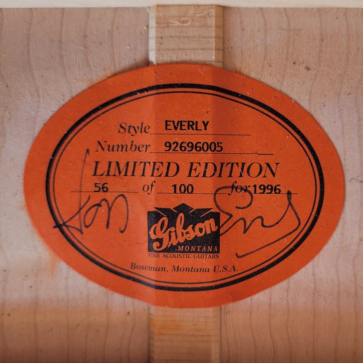 Gibson 1996 Everly Brothers Signature Ebony 56/100 Signed - Mahar's Vintage Guitars