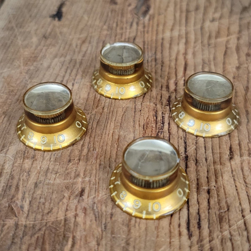 Gibson Gold Reflector Knobs 1962 1960s 1970s No Lettering - Mahar's Vintage Guitars