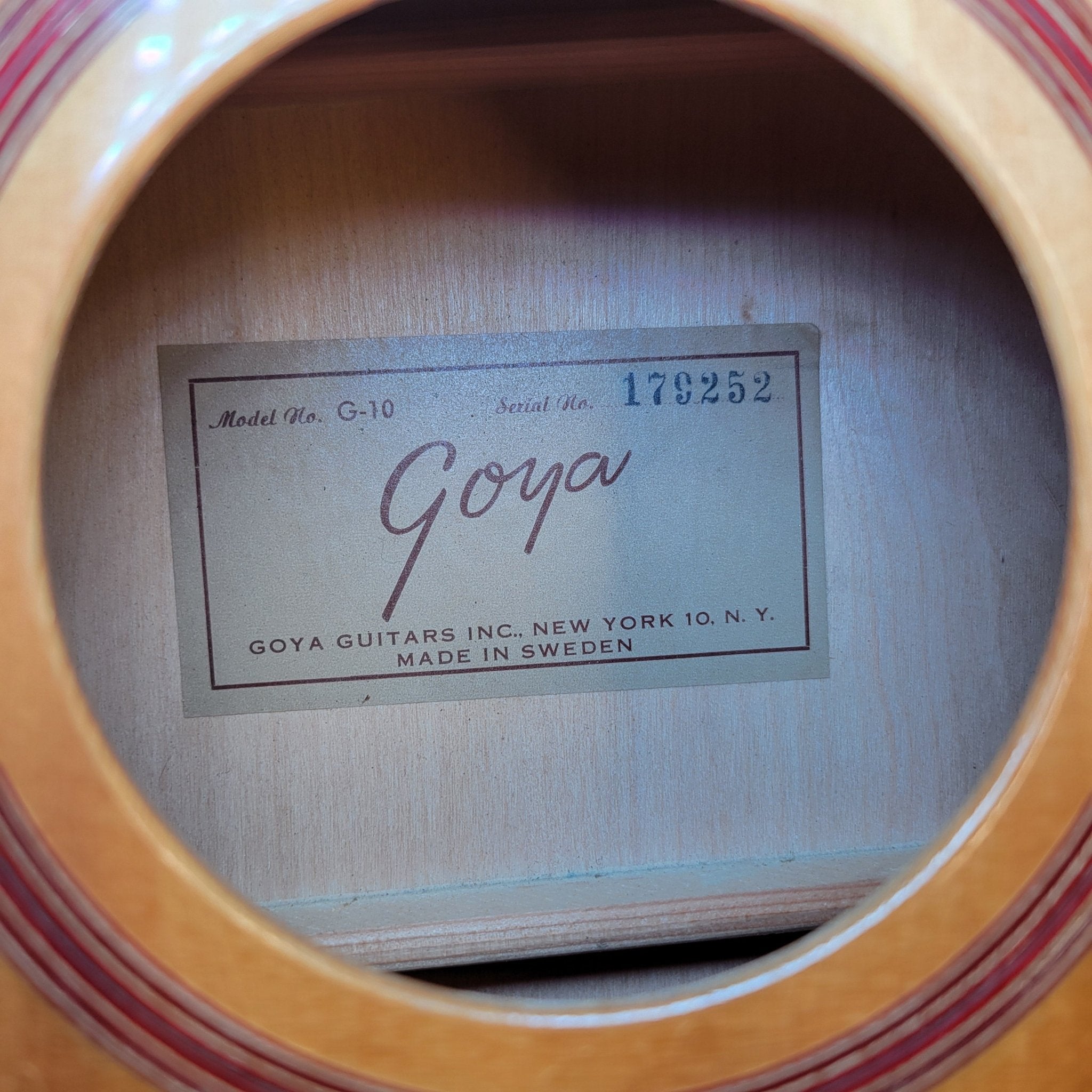 Goya G - 10 Classical Guitar 1964 – Made in Sweden, Original Case, Hang Tag & Goya Polish, Vintage Nylon String - Mahar's Vintage Guitars