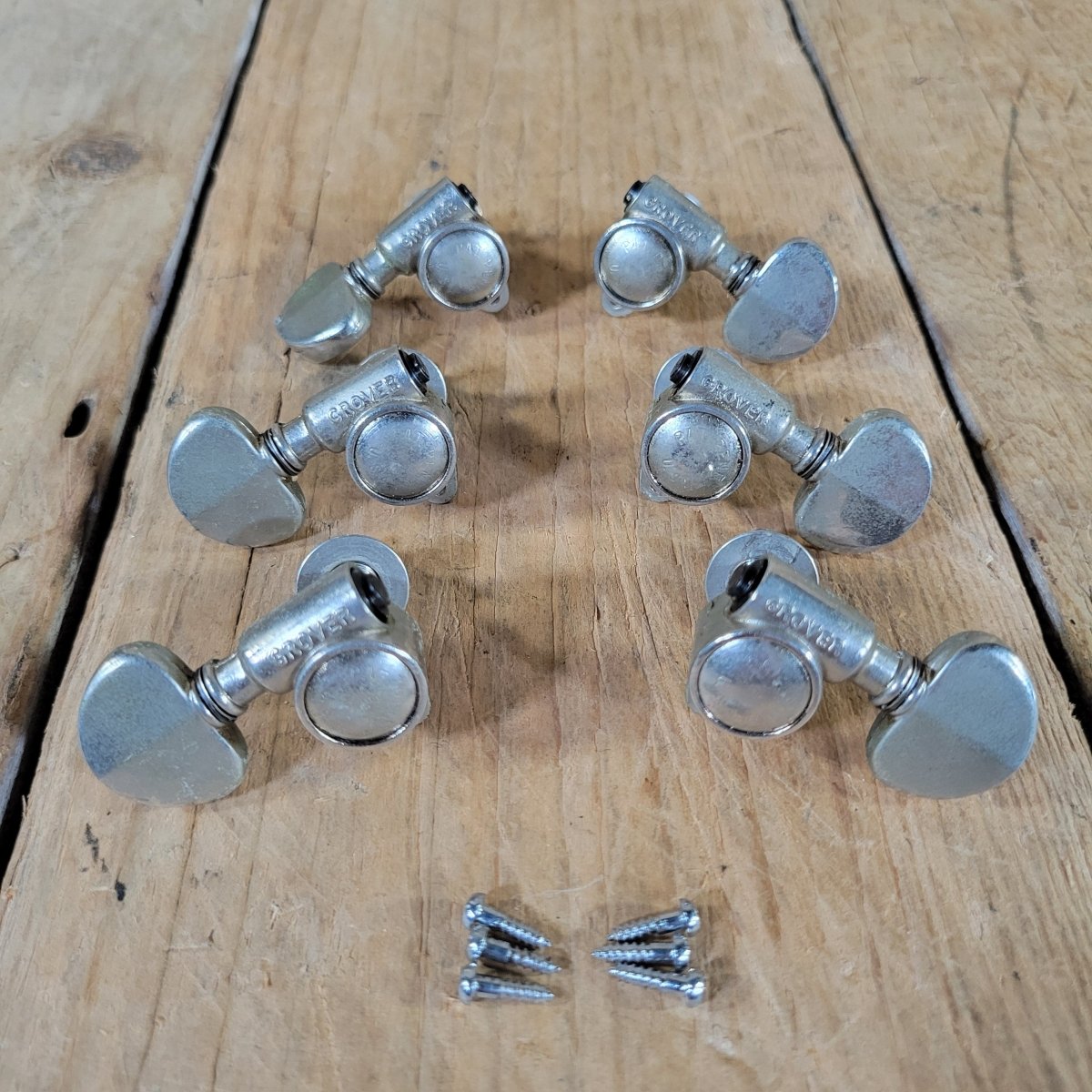 Grover Milk Bottle Patent Pending Tuning Machines Nickel With Screws 1950s - Mahar's Vintage Guitars