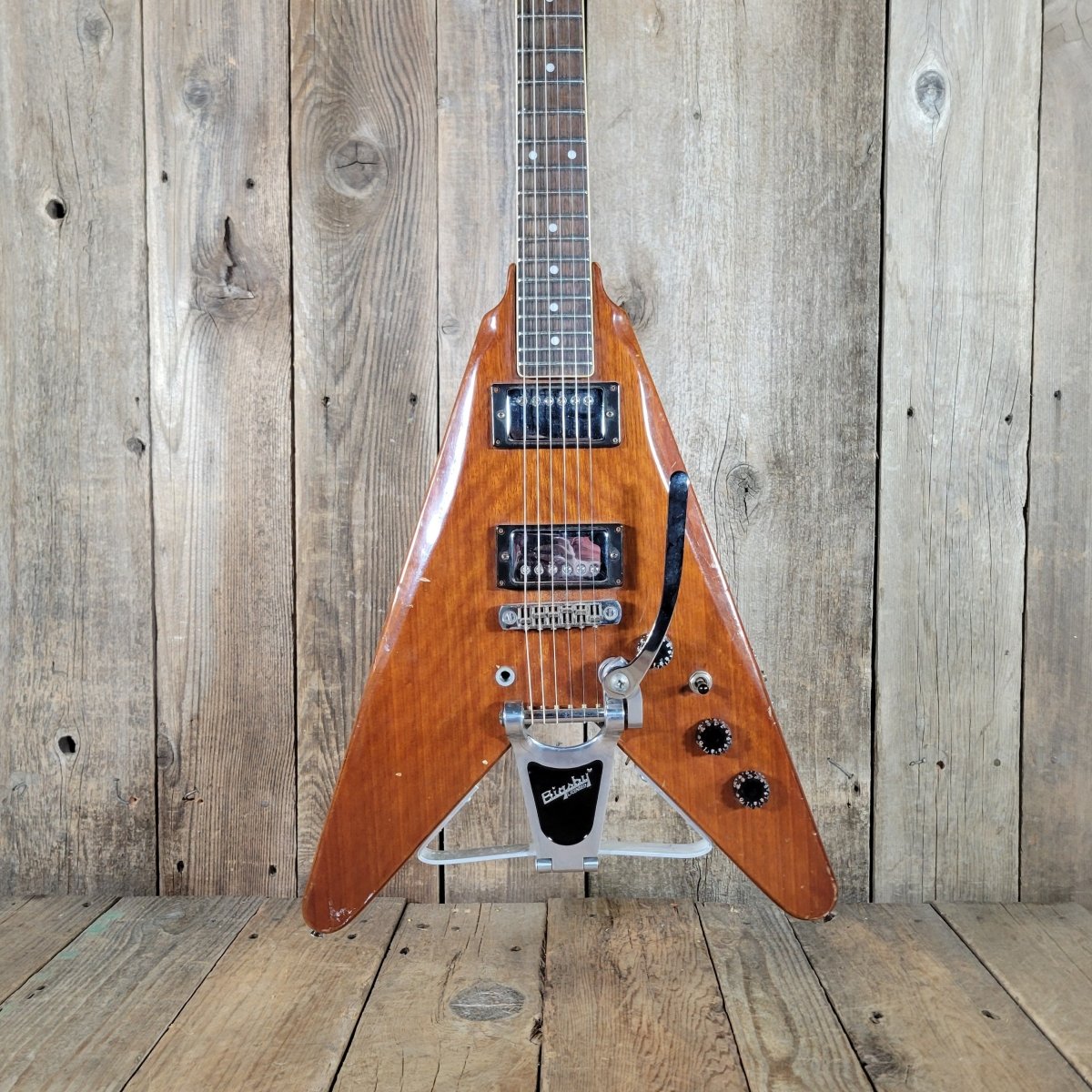 Harmony Flying V Electric Guitar 1980s – Modified with Bigsby Vibrato - Mahar's Vintage Guitars