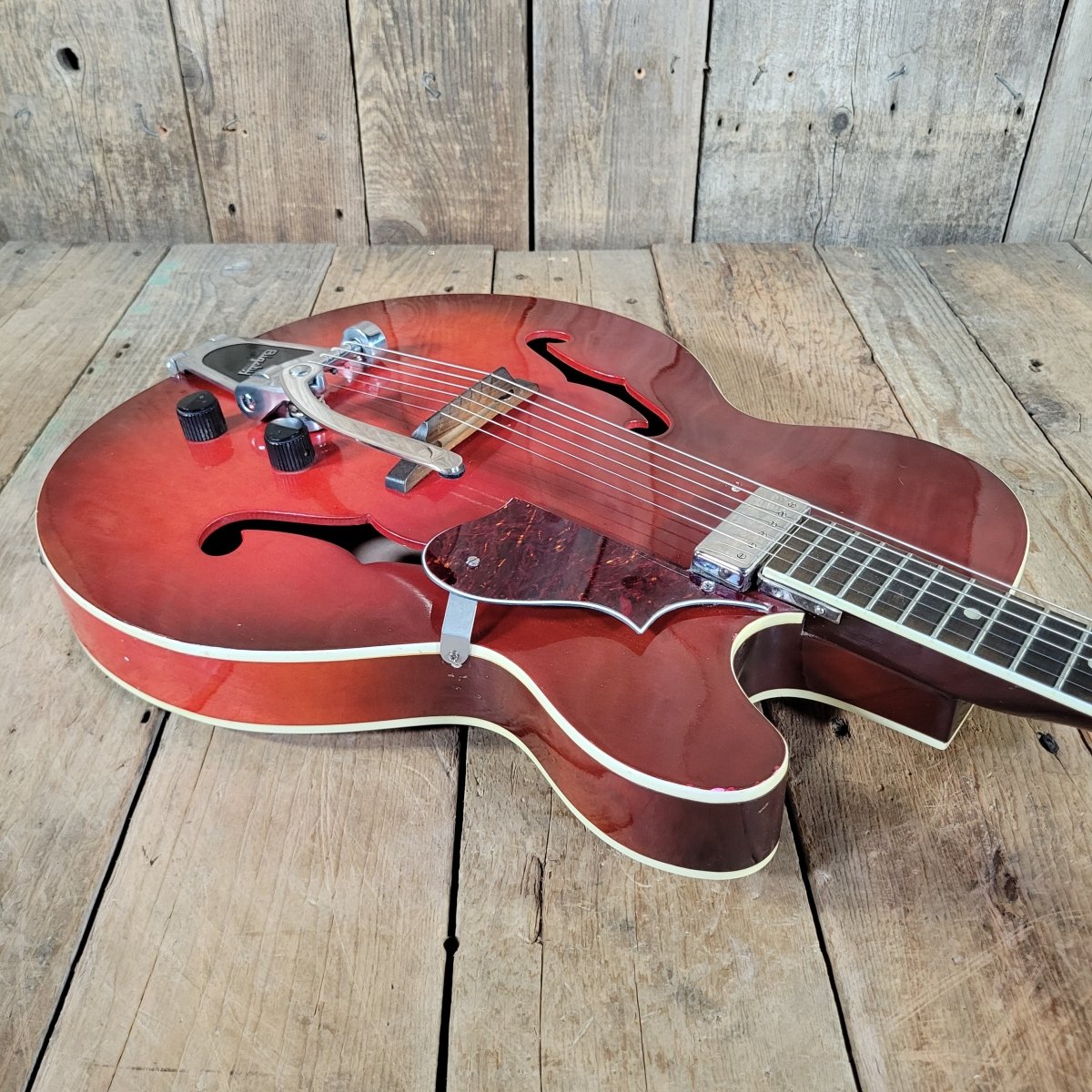 Harmony Rocket H53 Red with Bigsby with Floating Jazz Pickup - Nickel 1960s - Mahar's Vintage Guitars