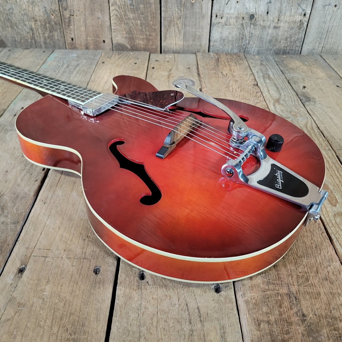 Harmony Rocket H53 Red with Bigsby with Floating Jazz Pickup - Nickel 1960s - Mahar's Vintage Guitars