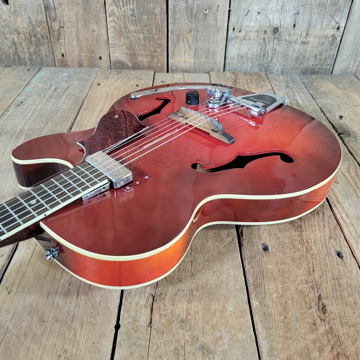 Harmony Rocket H53 Red with Bigsby with Floating Jazz Pickup - Nickel 1960s - Mahar's Vintage Guitars