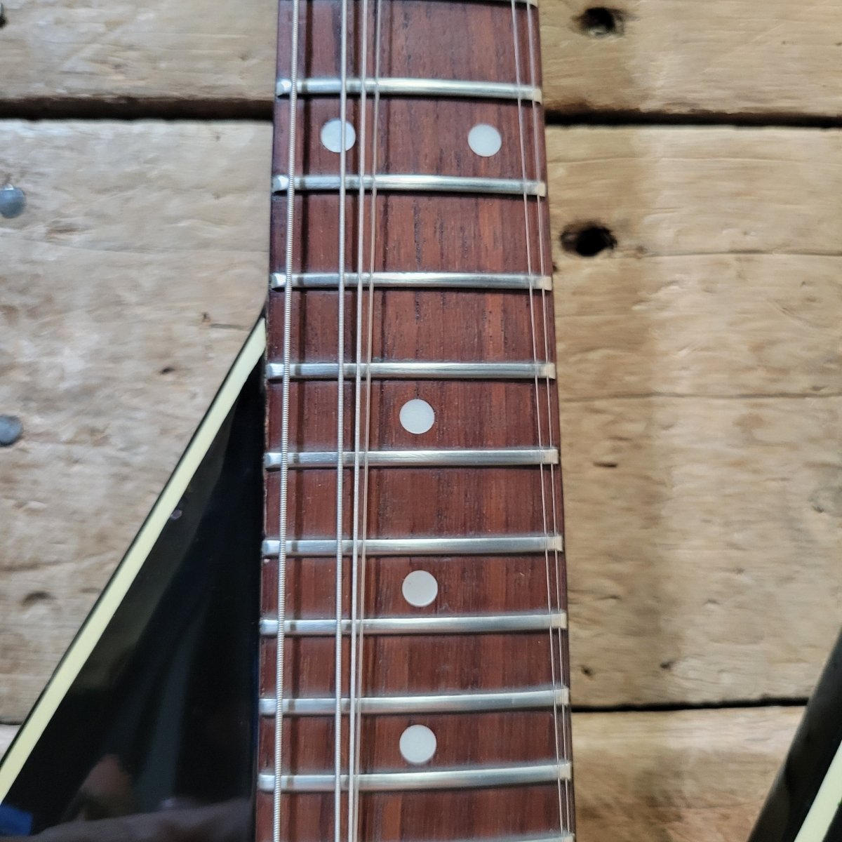 Hondo Death Dagger H - 1 1980s with original chip board case - Black - Mahar's Vintage Guitars