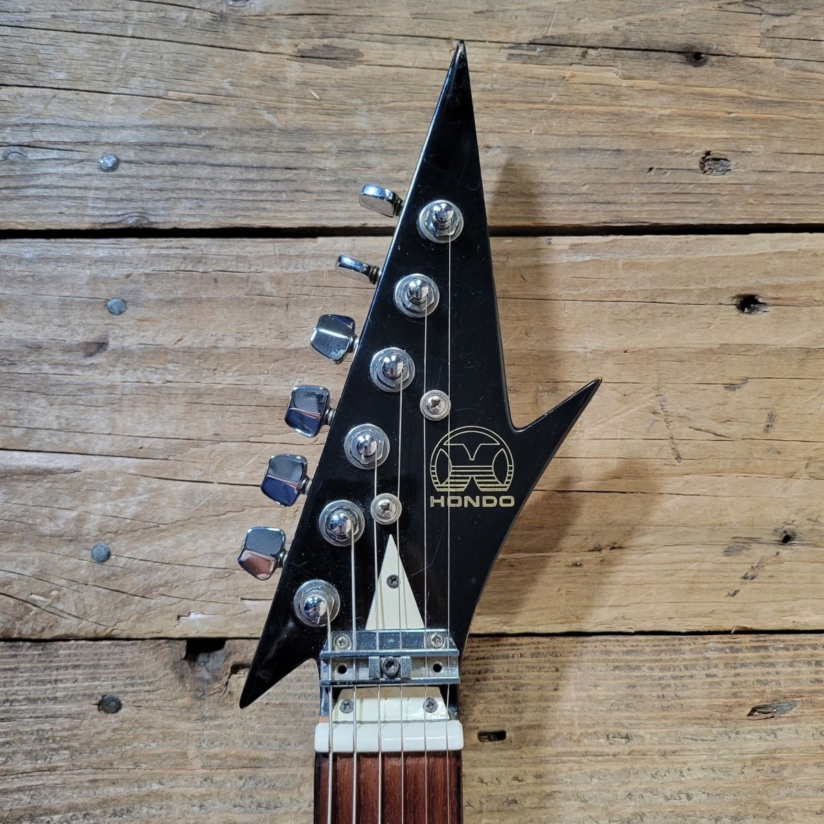 Hondo Death Dagger H - 1 1980s with original chip board case - Black - Mahar's Vintage Guitars