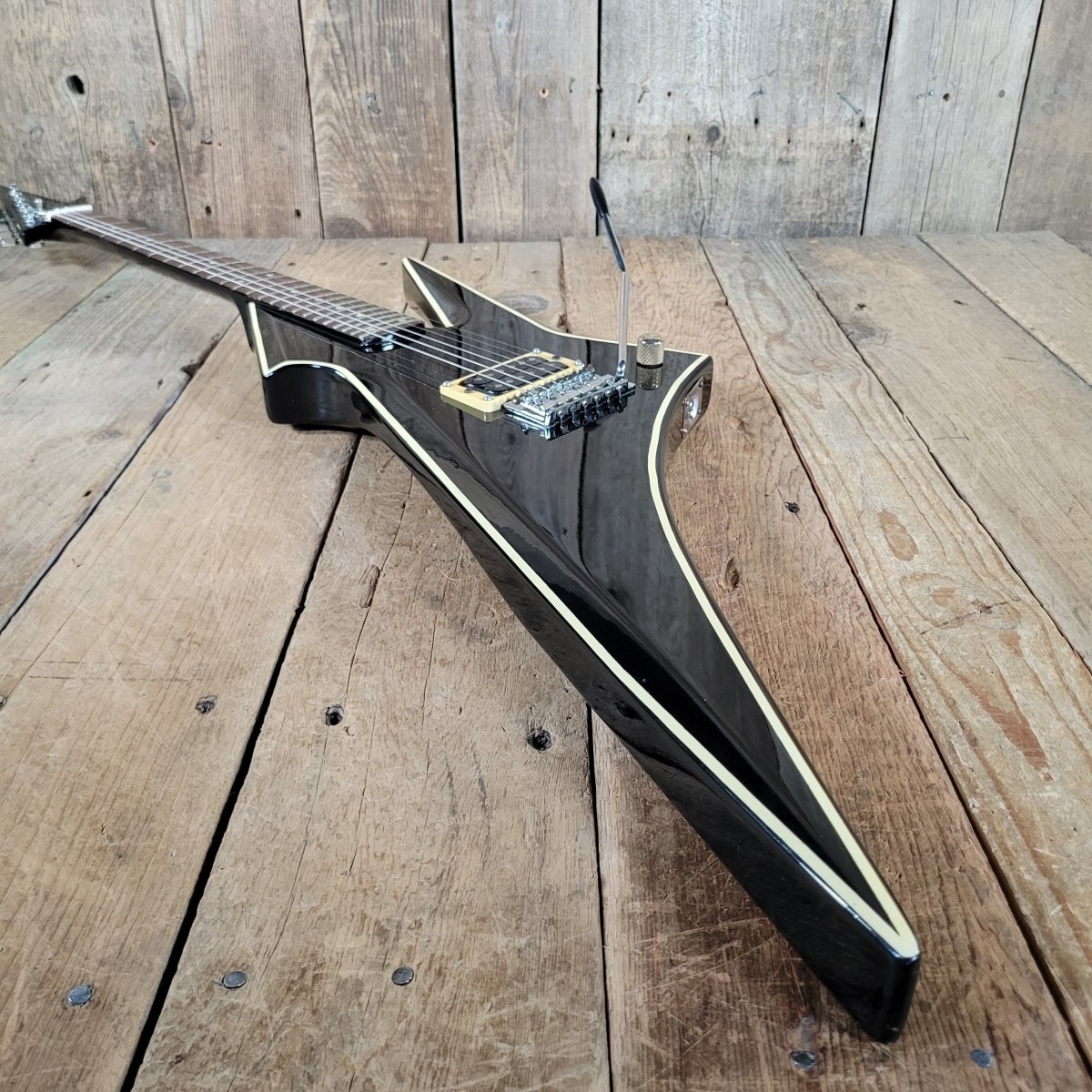Hondo Death Dagger H - 1 1980s with original chip board case - Black - Mahar's Vintage Guitars