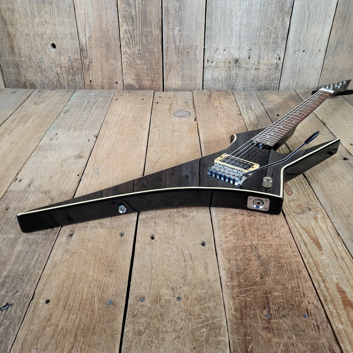 Hondo Death Dagger H - 1 1980s with original chip board case - Black - Mahar's Vintage Guitars