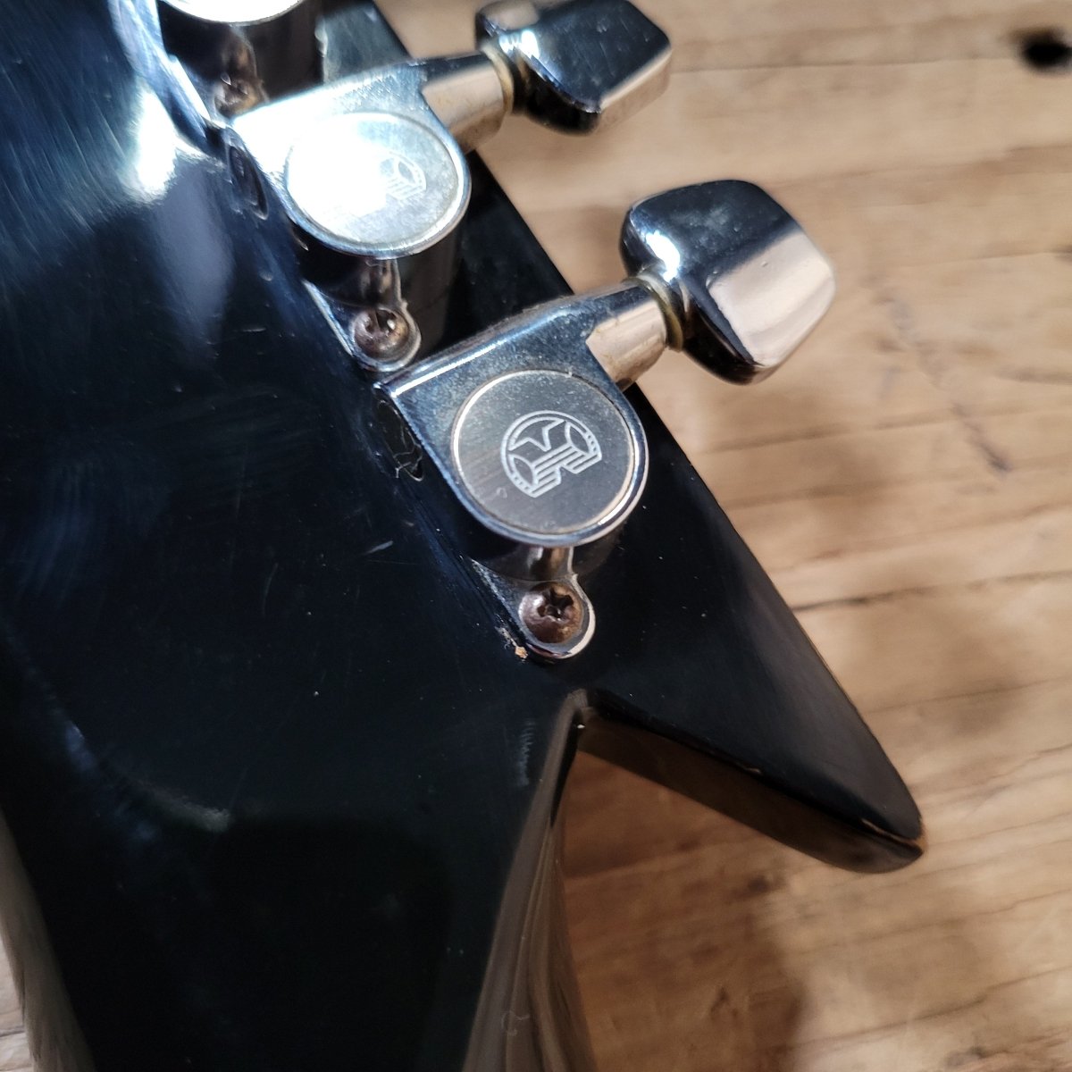 Hondo Death Dagger H - 1 1980s with original chip board case - Black - Mahar's Vintage Guitars