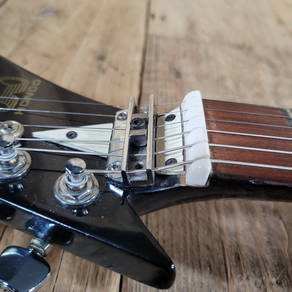 Hondo Death Dagger H - 1 1980s with original chip board case - Black - Mahar's Vintage Guitars