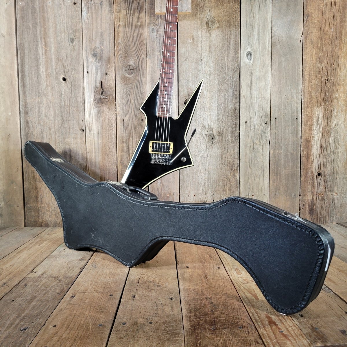 Hondo Death Dagger H - 1 1980s with original chip board case - Black - Mahar's Vintage Guitars