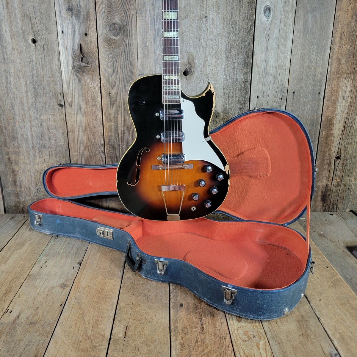 Kay 1960s Speed Demon P-3 Sunburst w/ Case - Mahar's Vintage Guitars