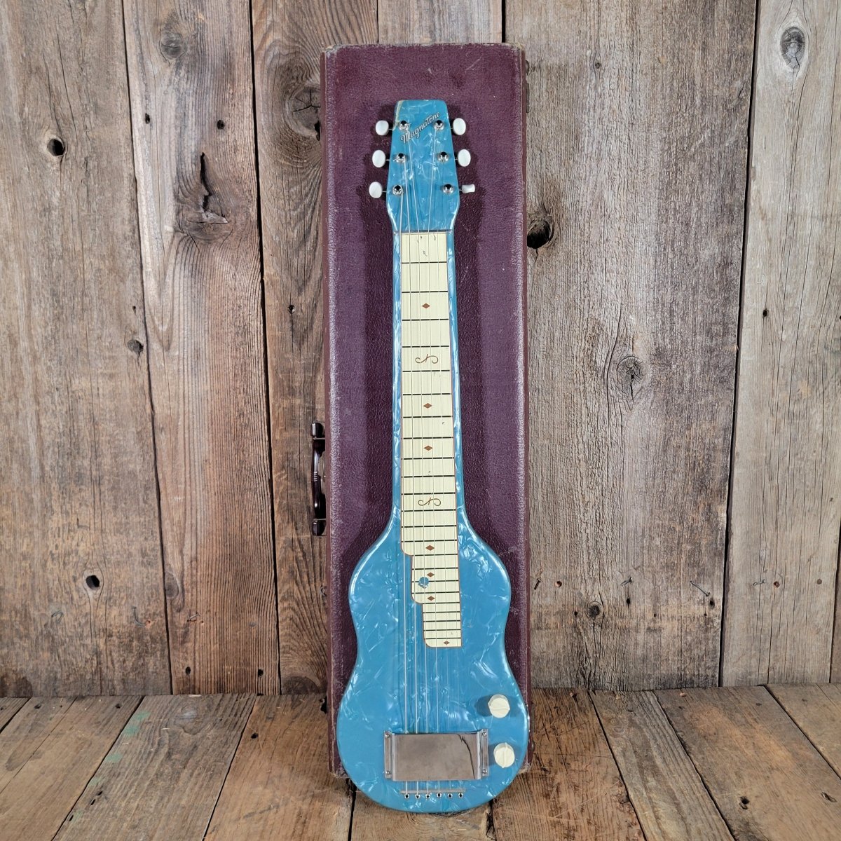 Magnatone 1951 Blue Pearloid MOTS Lap Steel w/ Case - Mahar's Vintage Guitars