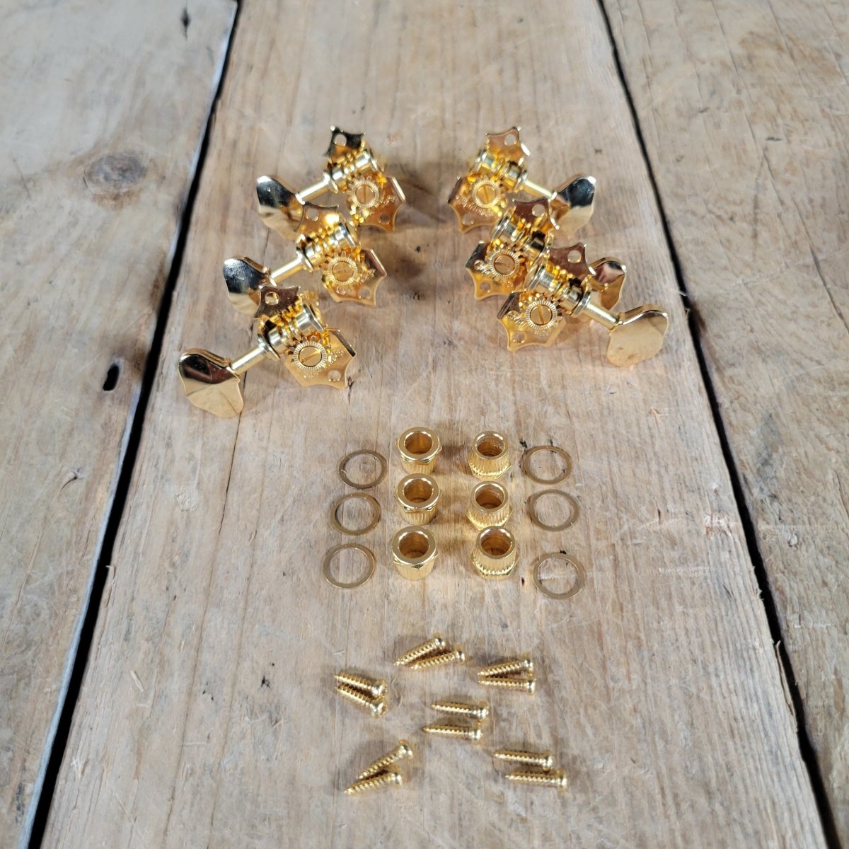 Martin 3+3 Gold Open Gear Tuners NOS w/ Screws & Bushings - Mahar's Vintage Guitars