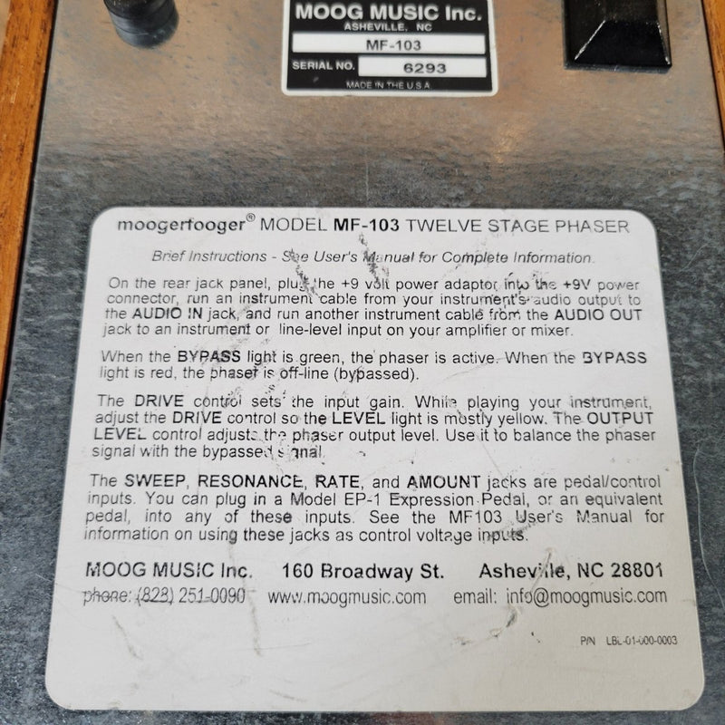 Moog Moogerfooger MF - 103 Twelve Stage Phaser w/ Power Supply 2009 - Mahar's Vintage Guitars