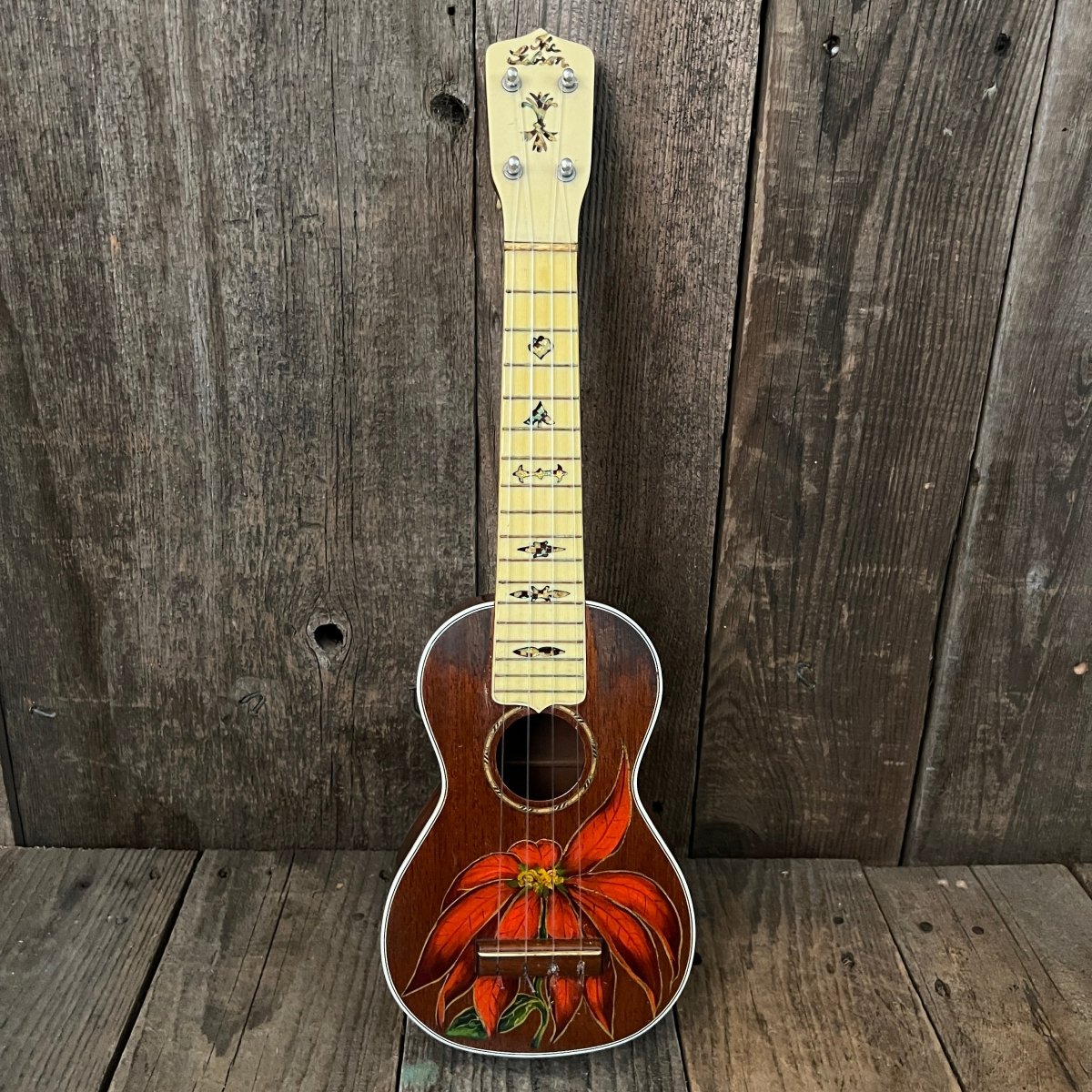 Rare 1930s "The Gibson" Poinsettia Ukulele – Hand - Painted Style 3 Soprano with Floral Motif 1926 - 1929 - Mahar's Vintage Guitars