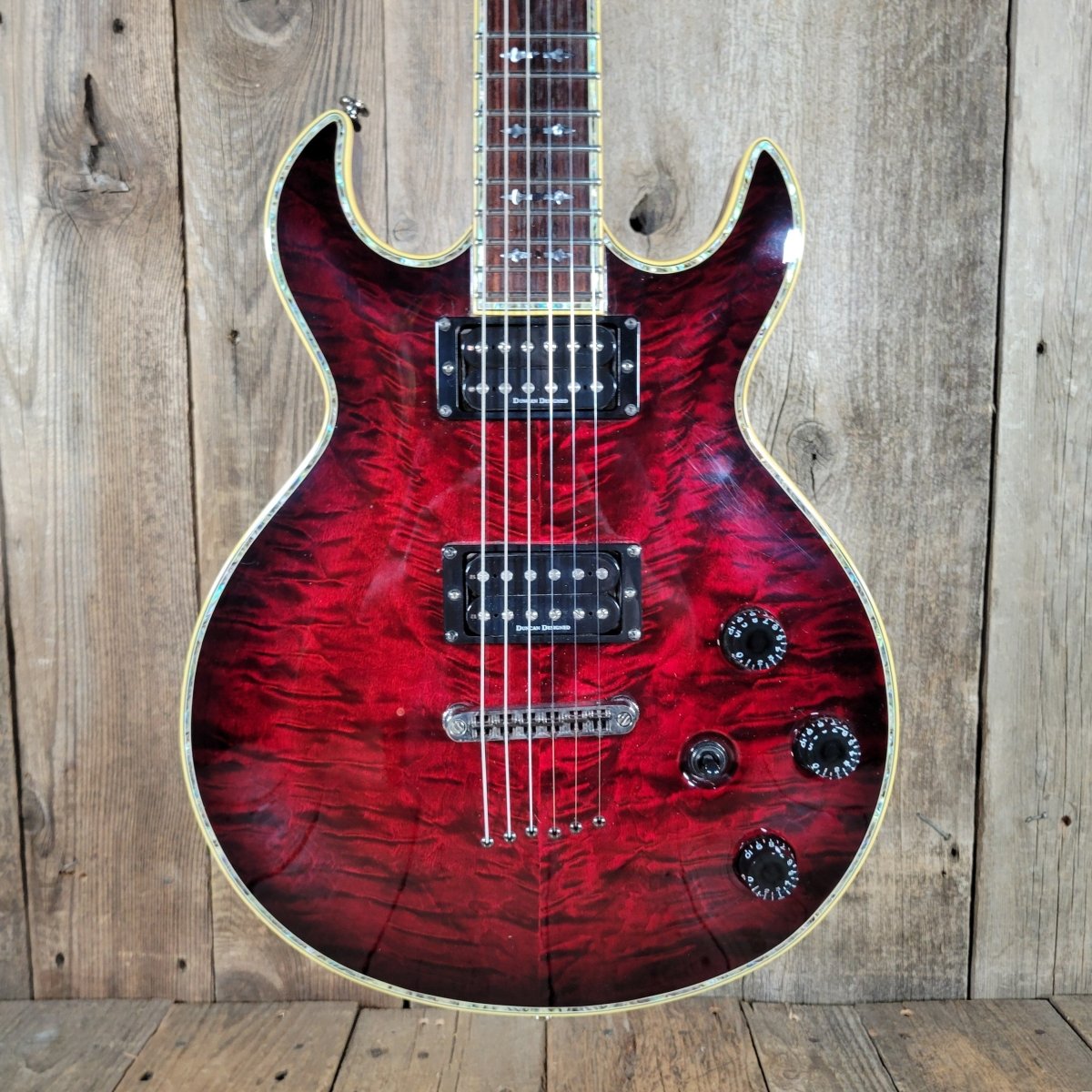 Schecter S - 1 Elite Double Cut 2003–2007 – Flame Top Black Cherry w/ Hard Case - Mahar's Vintage Guitars
