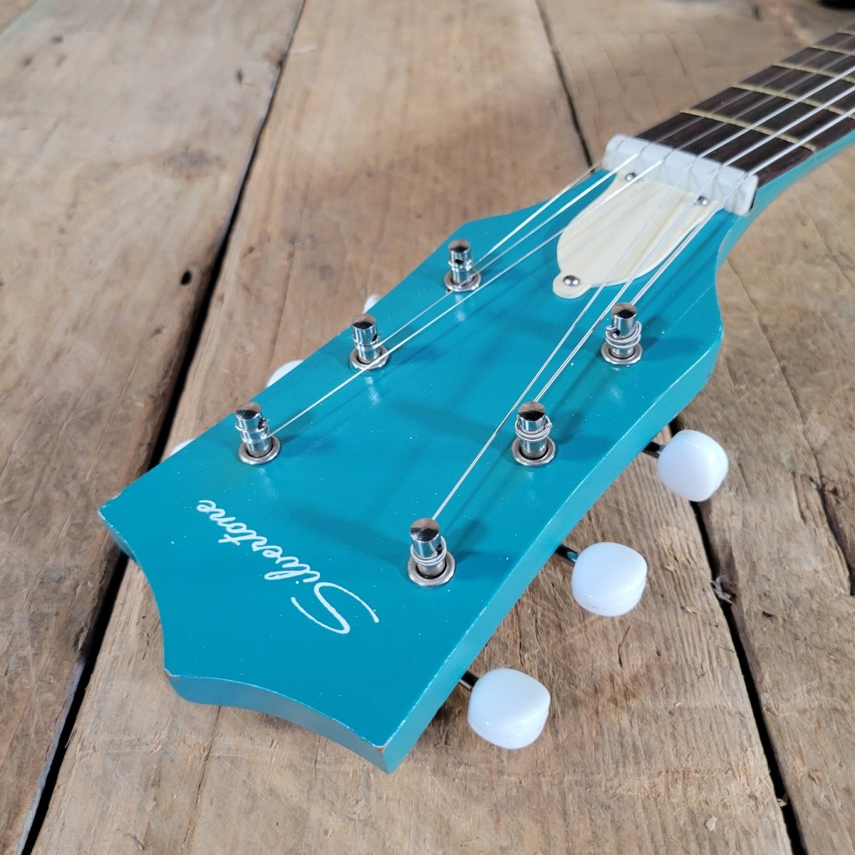 Silvertone 1965 1413L Turquoise Super Clean Perfect Neck w/ Orig Gig Bag - Mahar's Vintage Guitars