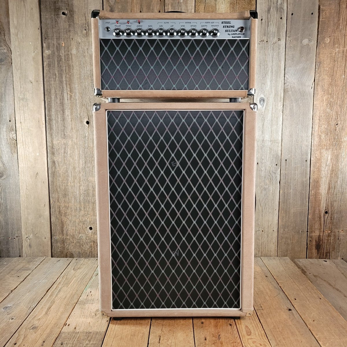 SOLD - Amplified Nation Steel String Sultan 75 - Watt Head 2x12 Cab Dogwood Suede 2020 - Mahar's Vintage Guitars