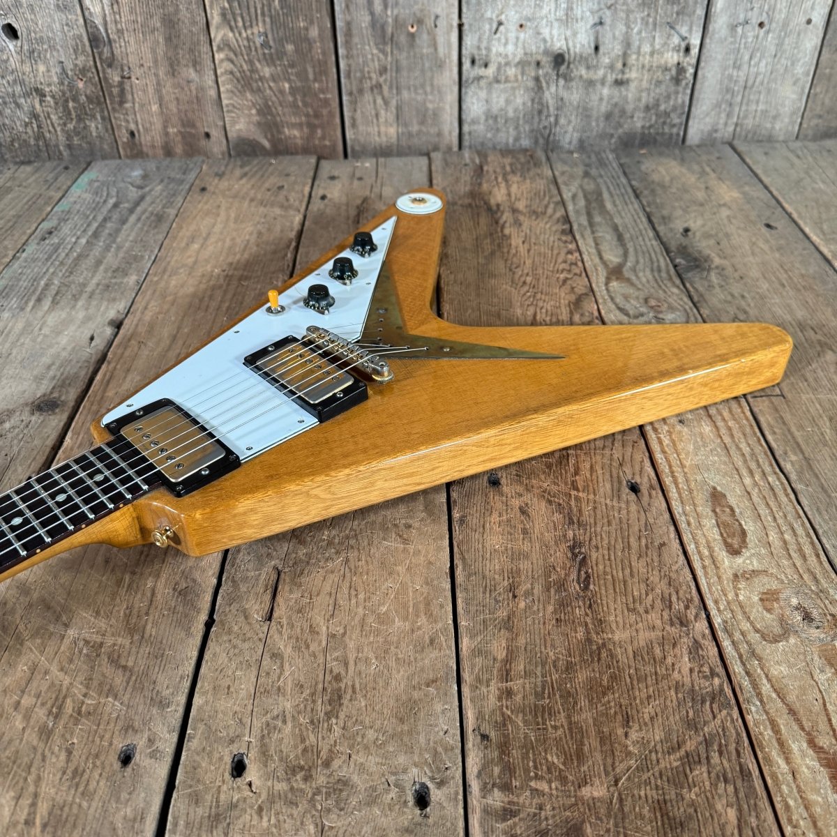 SOLD - Brian Monty 1958 Flying V replica Natural - Mahar's Vintage Guitars