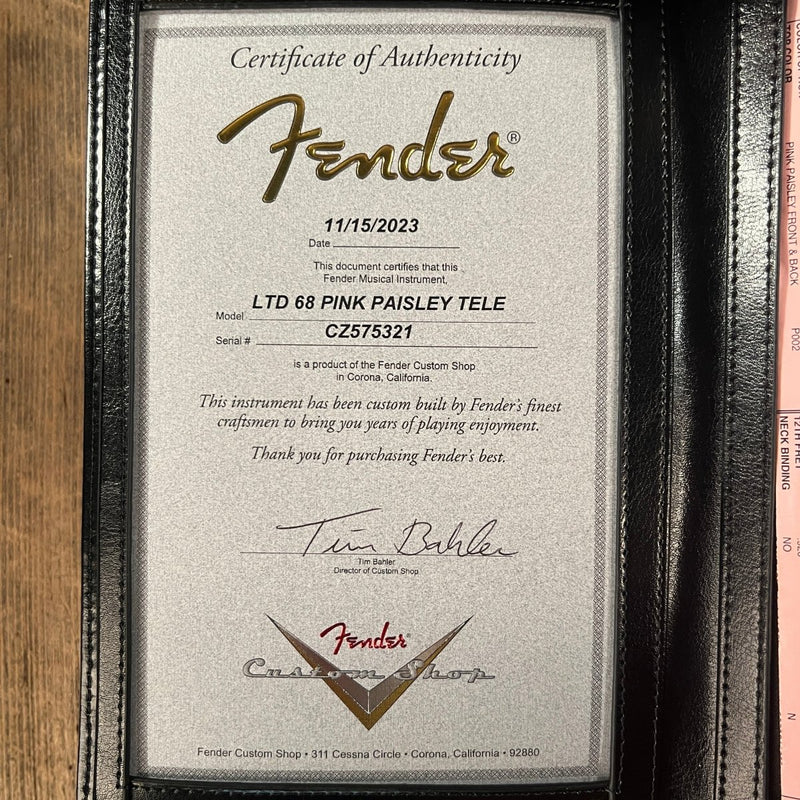 SOLD - Fender LTD '68 Pink Paisley Tele Limited Edition Custom Shop Relic 2023 - Mahar's Vintage Guitars