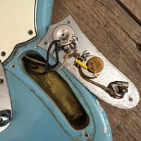 SOLD - Fender Mustang 1965 Mustang Blue Abigail Ybarra wound pickups - Mahar's Vintage Guitars
