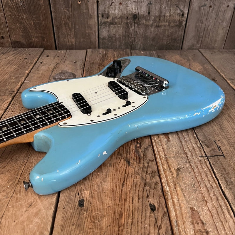 SOLD - Fender Mustang 1965 Mustang Blue Abigail Ybarra wound pickups - Mahar's Vintage Guitars