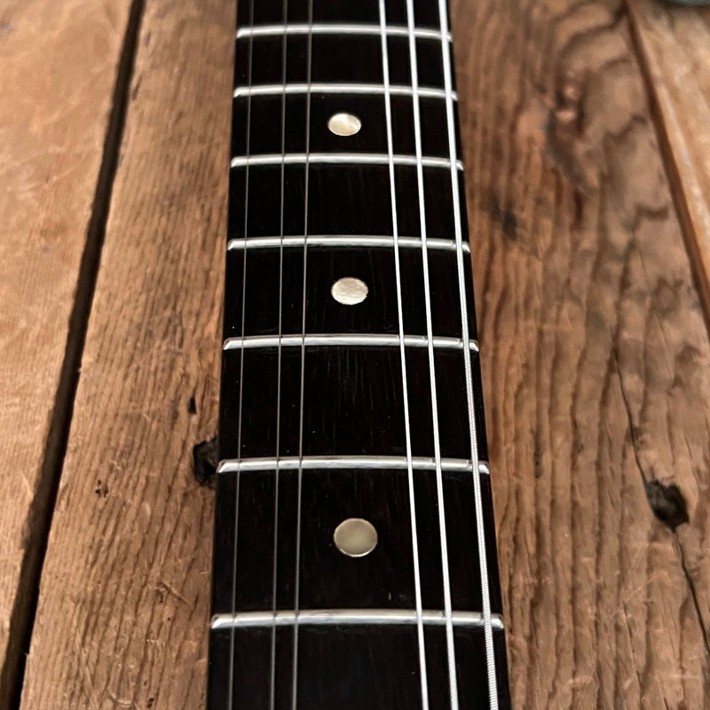 SOLD - Fender Mustang 1965 Mustang Blue Abigail Ybarra wound pickups - Mahar's Vintage Guitars