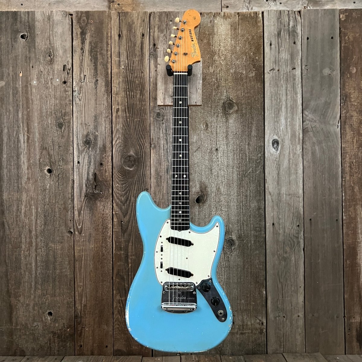 SOLD - Fender Mustang 1965 Mustang Blue Abigail Ybarra wound pickups - Mahar's Vintage Guitars
