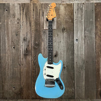 SOLD - Fender Mustang 1965 Mustang Blue Abigail Ybarra wound pickups - Mahar's Vintage Guitars