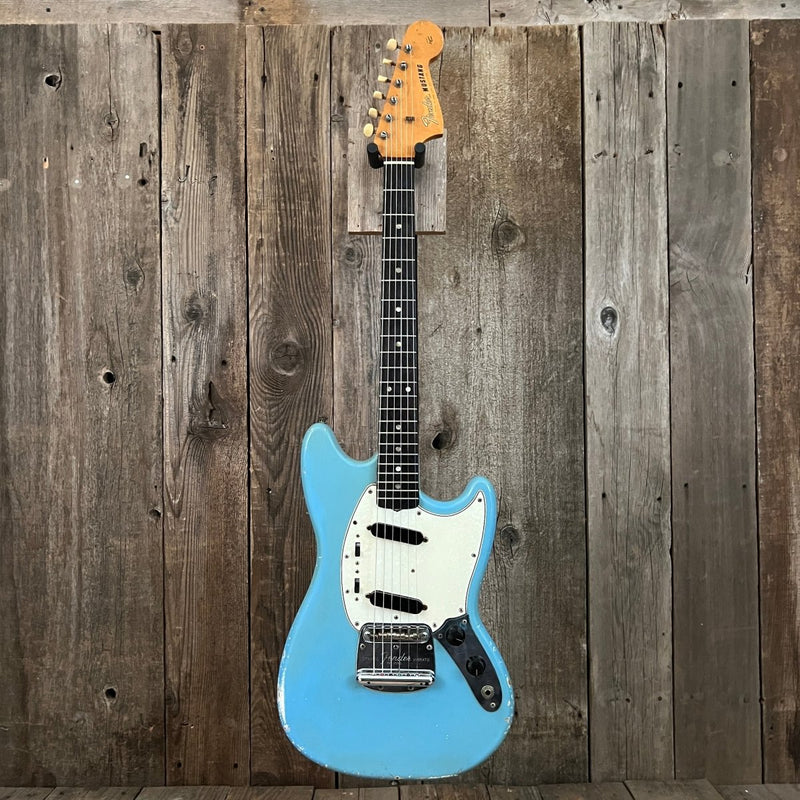 SOLD - Fender Mustang 1965 Mustang Blue Abigail Ybarra wound pickups - Mahar's Vintage Guitars
