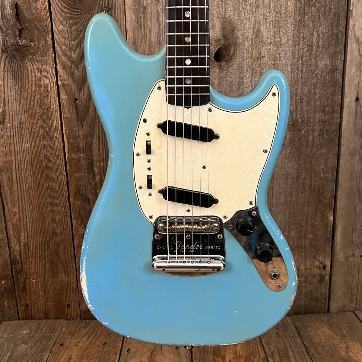 SOLD - Fender Mustang 1965 Mustang Blue Abigail Ybarra wound pickups - Mahar's Vintage Guitars