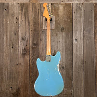 SOLD - Fender Mustang 1965 Mustang Blue Abigail Ybarra wound pickups - Mahar's Vintage Guitars
