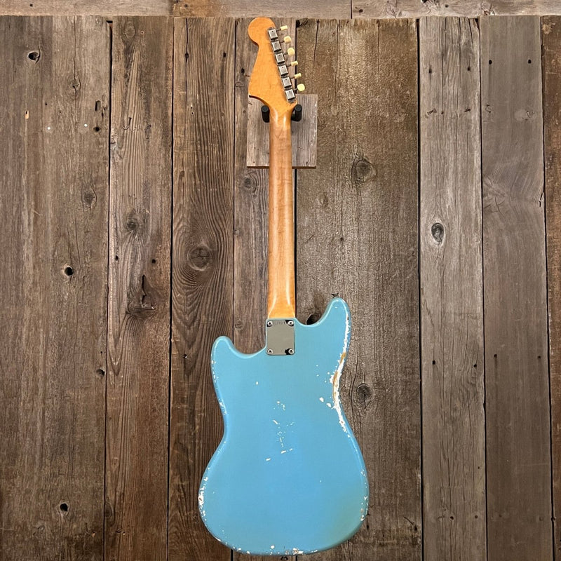 SOLD - Fender Mustang 1965 Mustang Blue Abigail Ybarra wound pickups - Mahar's Vintage Guitars