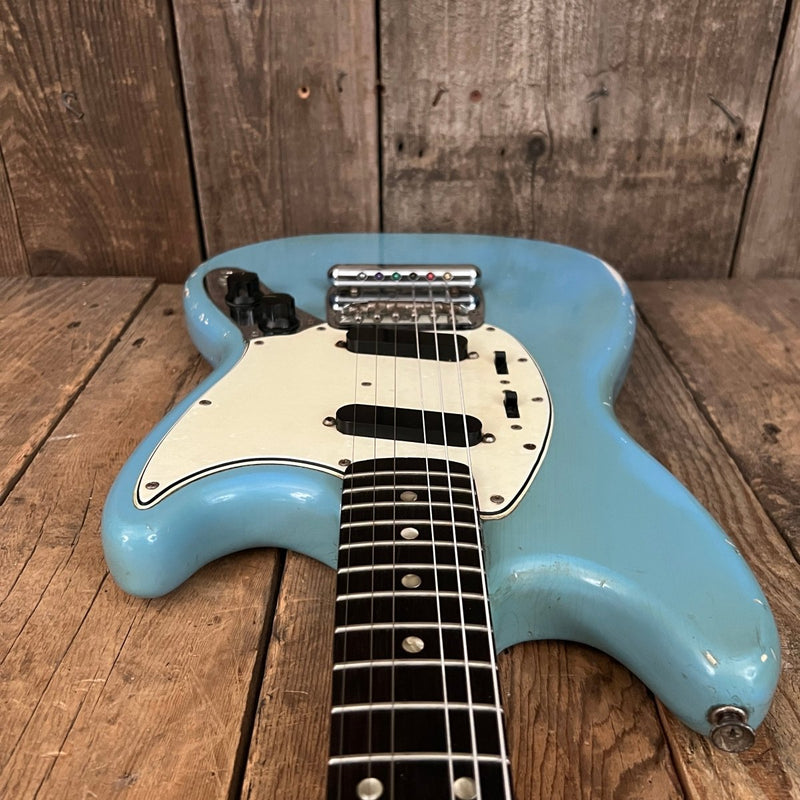 SOLD - Fender Mustang 1965 Mustang Blue Abigail Ybarra wound pickups - Mahar's Vintage Guitars