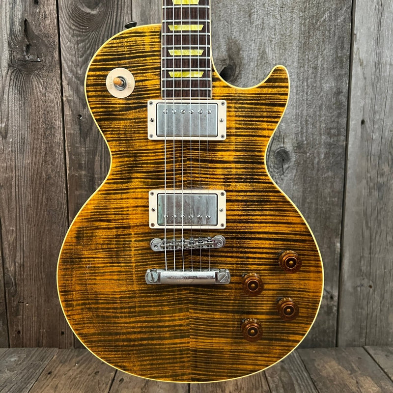 SOLD - Gibson Boneyard Joe Perry Les Paul R9 Signature Model Green Tiger Flame 2003 - 2008 - Mahar's Vintage Guitars